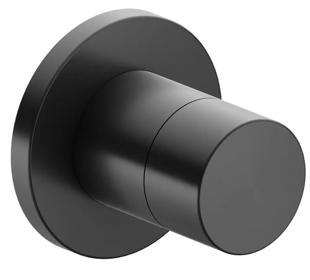 Rundes Umstellventil in Schwarzchrom-Optik von Keuco, mit einem schlichten Design und einer funktionalen Oberfläche, passend für verschiedene Armaturen.